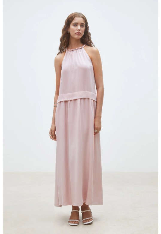 Colombe Long flowing satin dress Pink