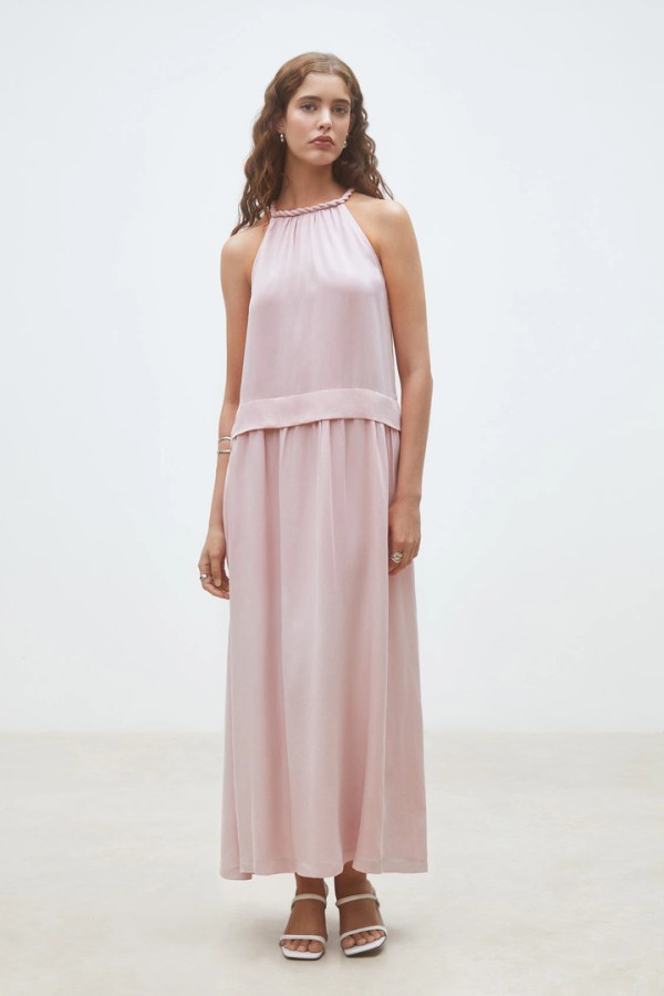 Colombe Long flowing satin dress Pink