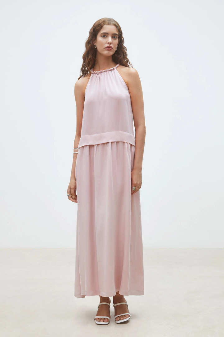 Colombe Long flowing satin dress Pink