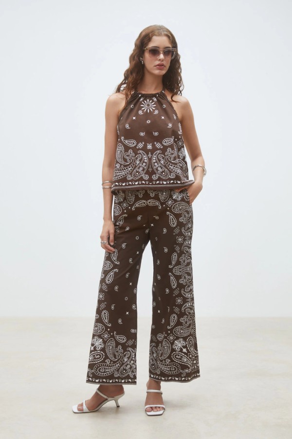 Jessy Choco wide-leg bandana pants Chocolate