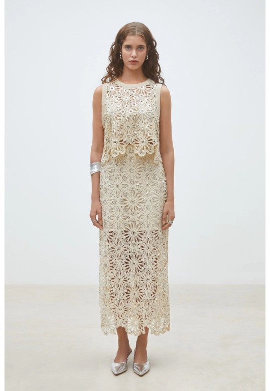 Lois Crochet and sequin crop top Beige