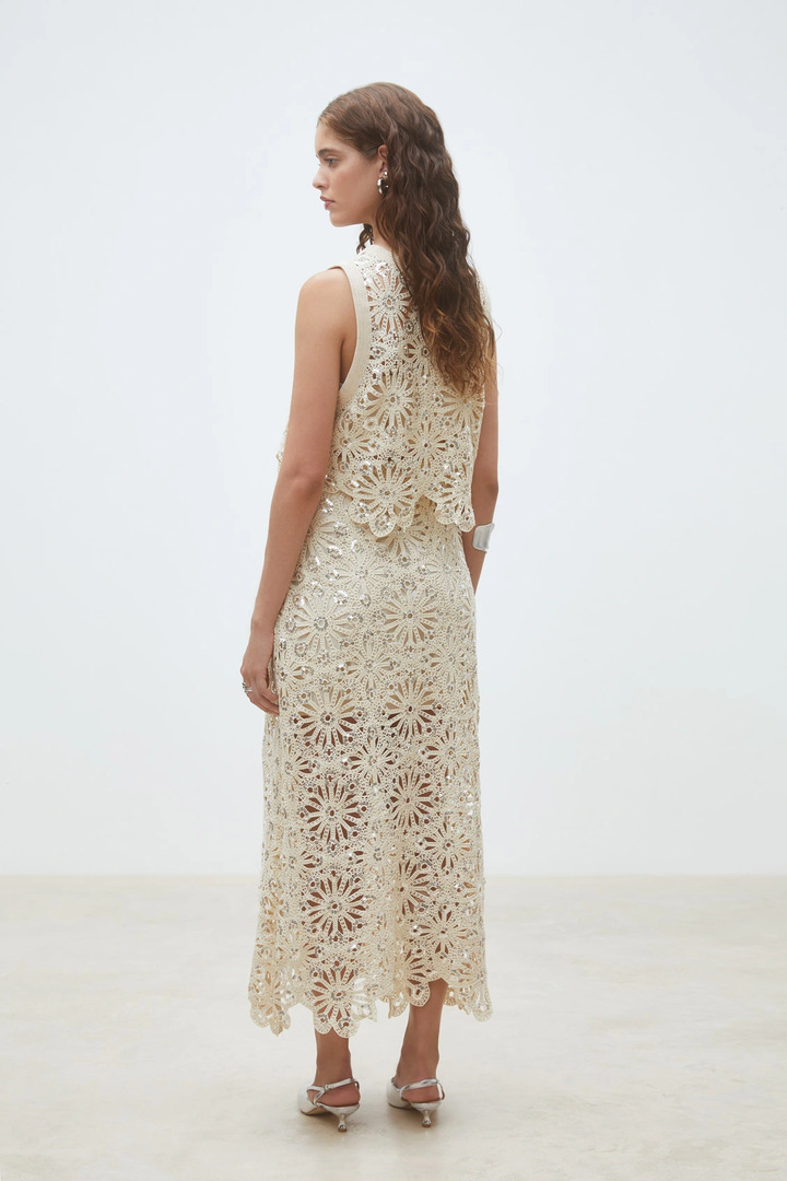 Lois Crochet and sequin crop top Beige