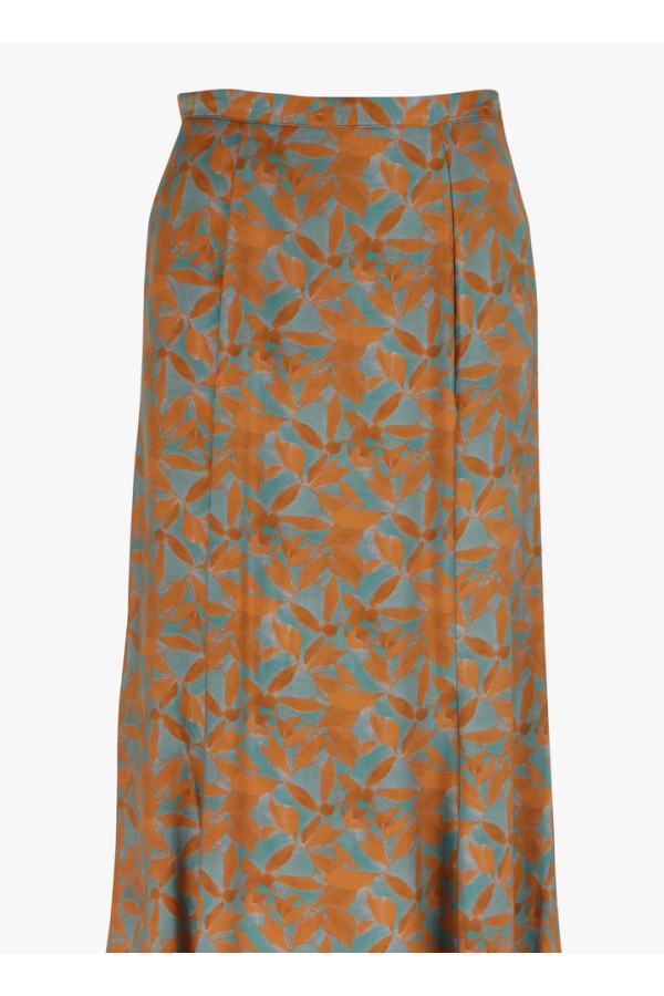 Straight printed midi skirt rust