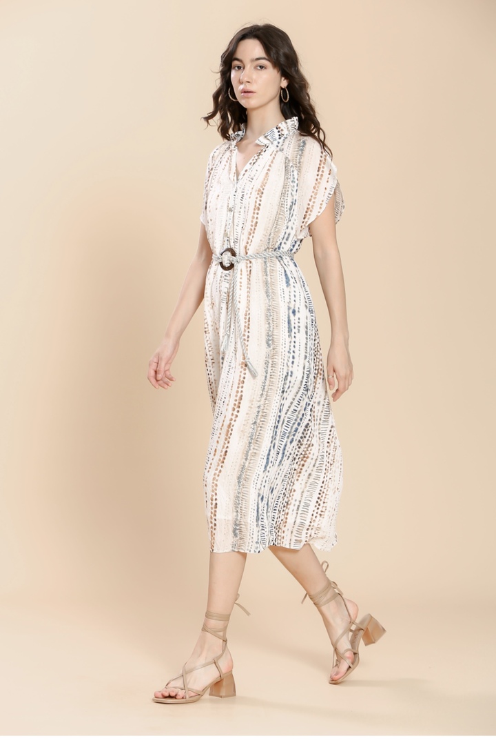 Long camel multicolor striped printed dress