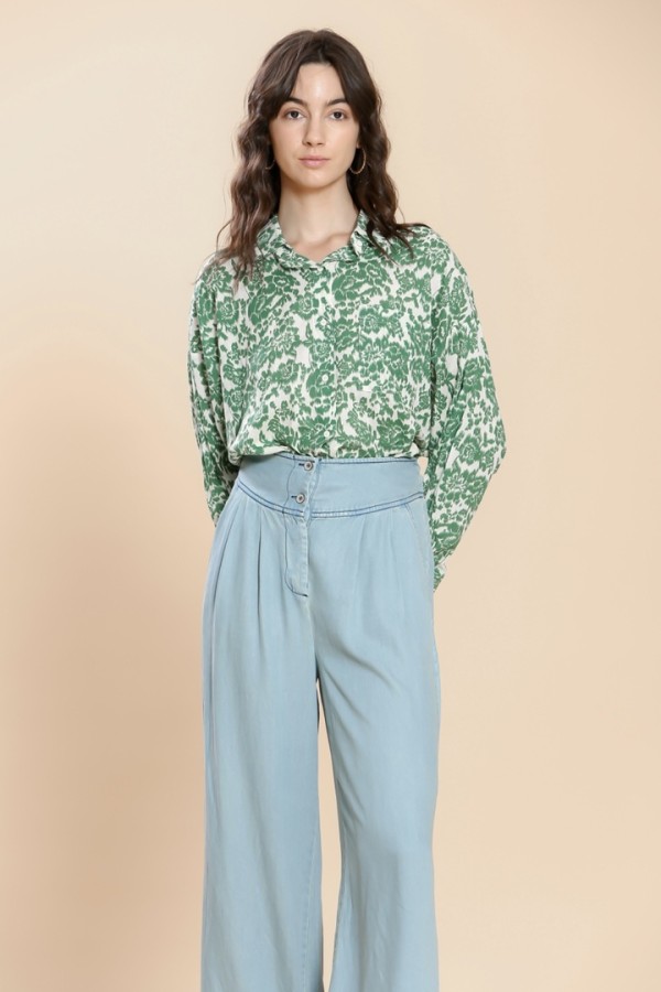 Green floral print shirt