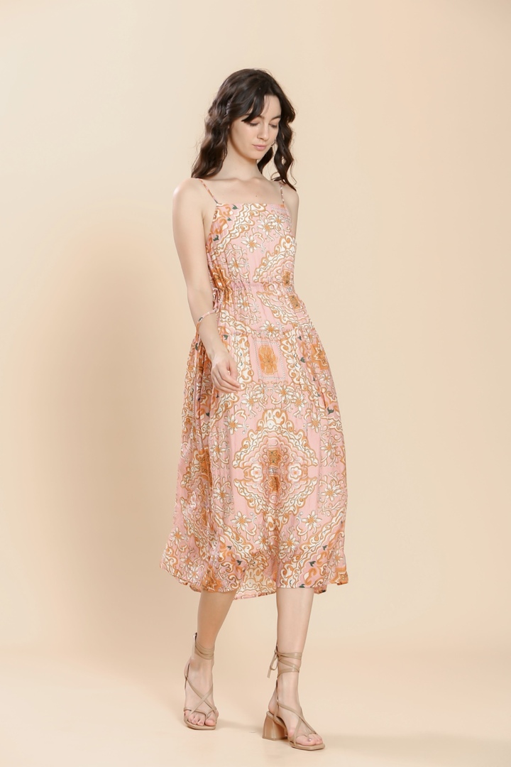 Pink floral print strap dress
