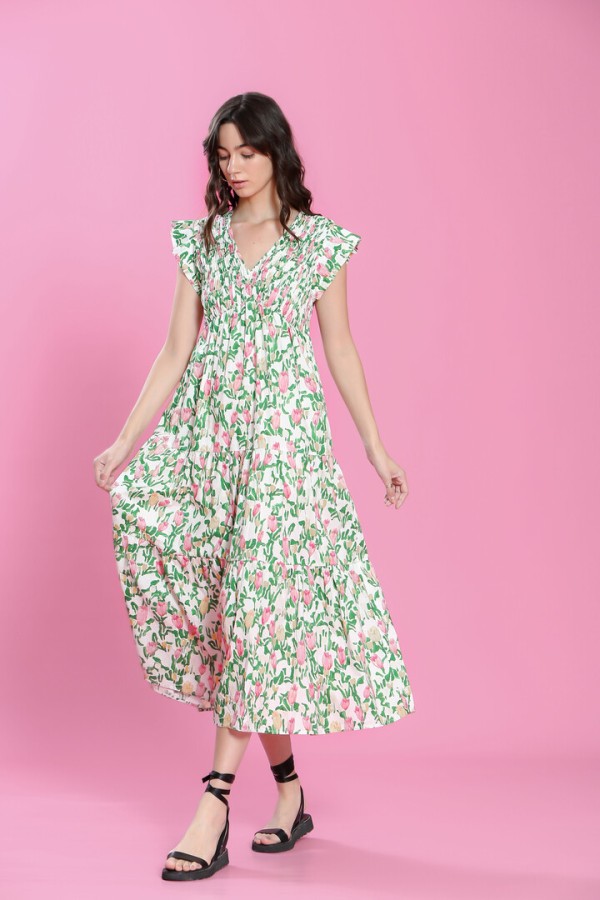 Green floral print dress