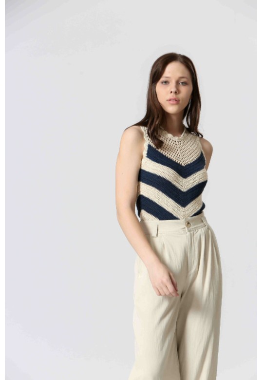 Striped mesh top Navy