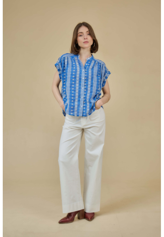 Embroidered cotton blouse Blue