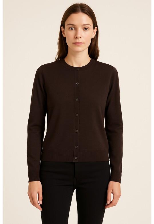 Pure wool cardigan Dark Brown