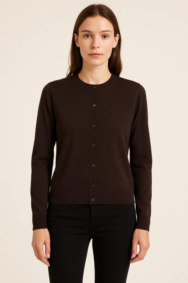 Pure wool cardigan Dark Brown