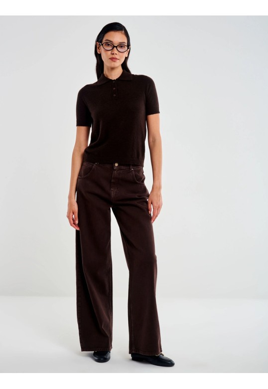 Cashmere Blend Knit Polo Brown