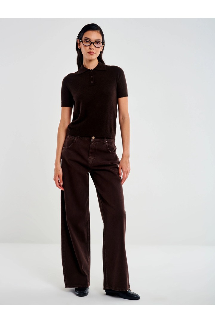 Cashmere Blend Knit Polo Brown