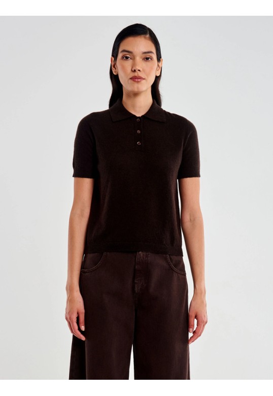 Cashmere Blend Knit Polo Brown