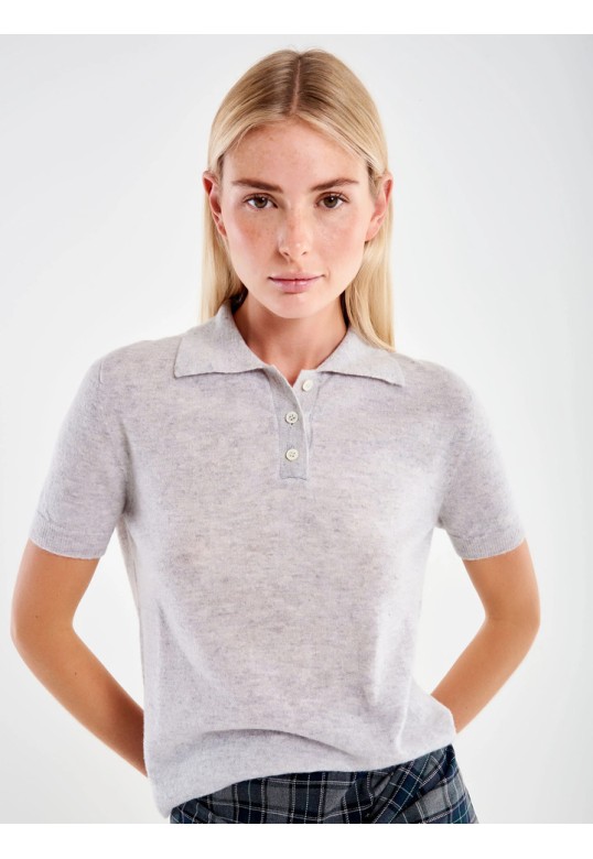 Cashmere Blend Knit Polo Grey