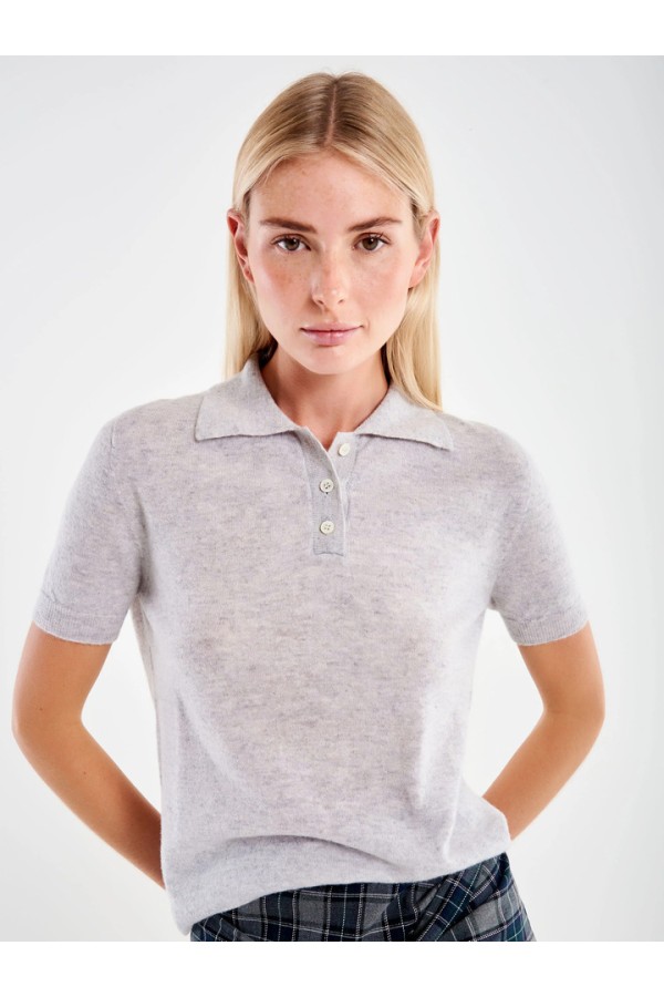 Cashmere Blend Knit Polo Grey