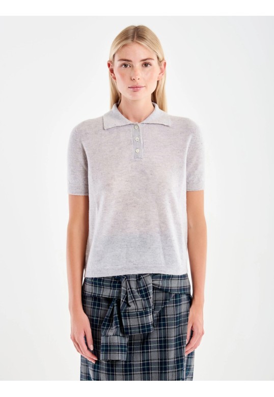 Cashmere Blend Knit Polo Grey