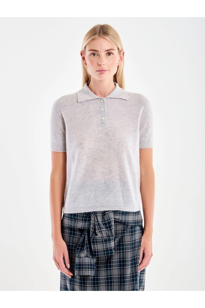 Cashmere Blend Knit Polo Grey