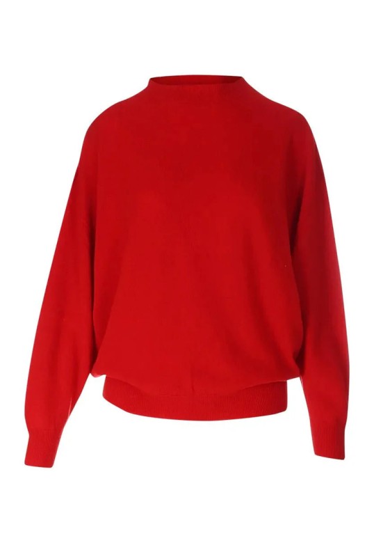 Cashmere Blend Crater Neck Sweater Red