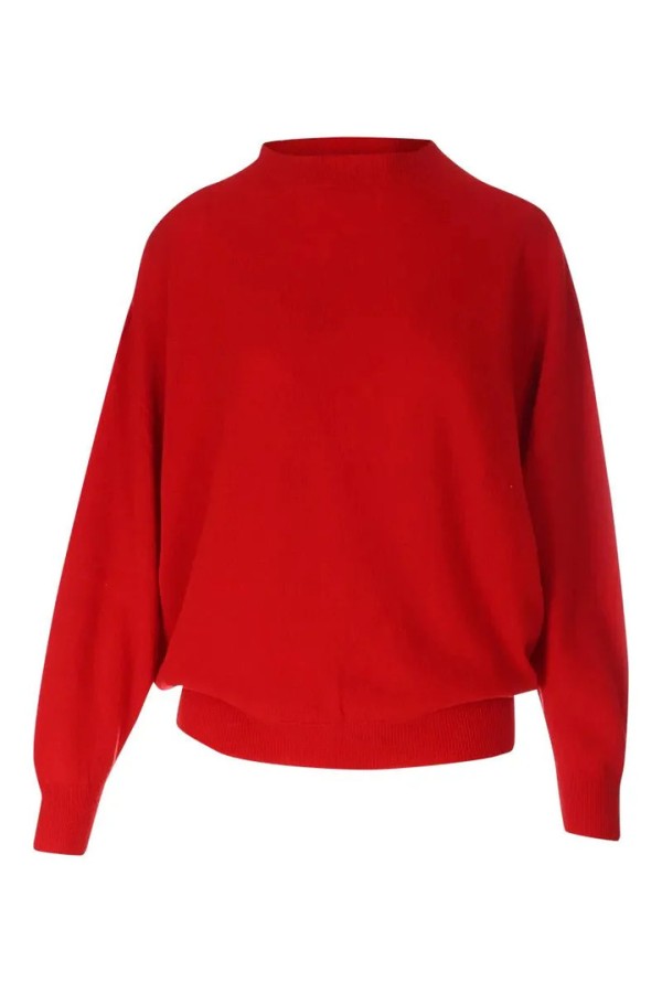 Cashmere Blend Crater Neck Sweater Red