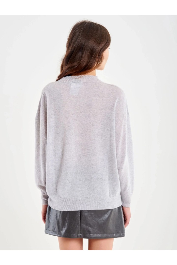 Cashmere Blend Crater Neck Sweater Grey