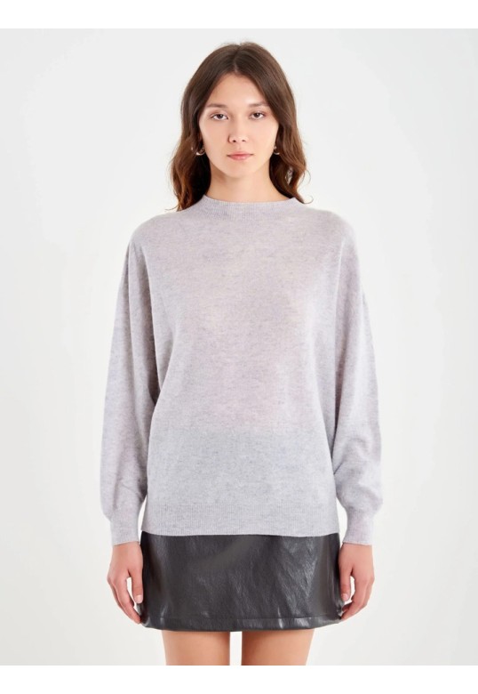 Cashmere Blend Crater Neck Sweater Grey