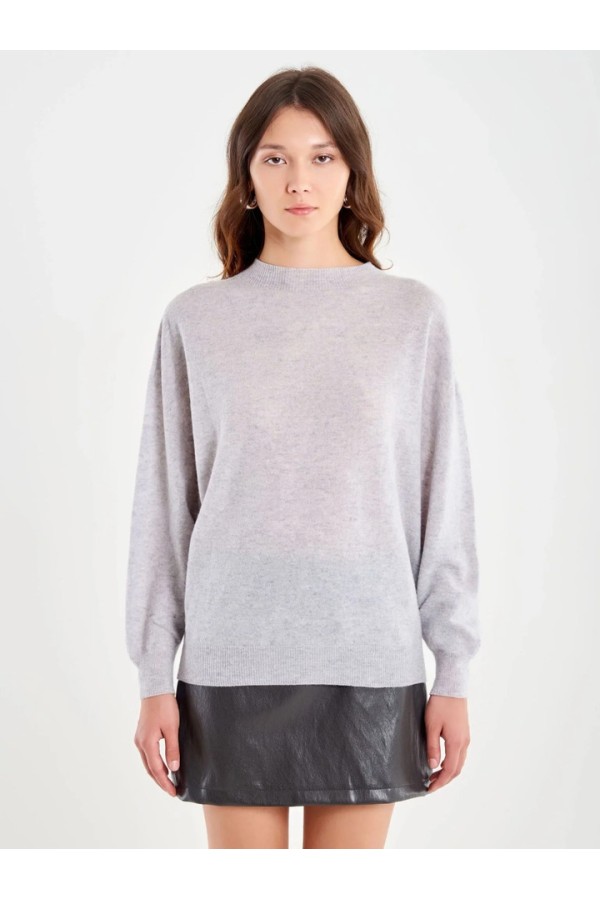 Cashmere Blend Crater Neck Sweater Grey