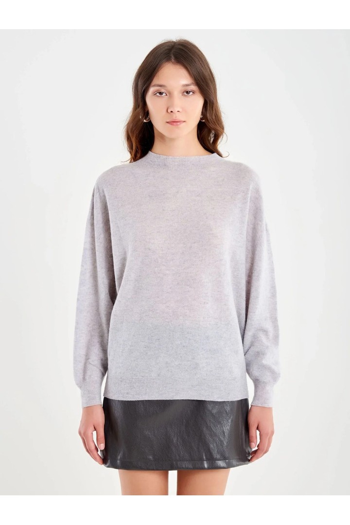Cashmere Blend Crater Neck Sweater Grey