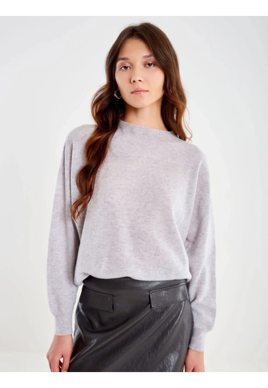 Cashmere Blend Crater Neck Sweater Grey