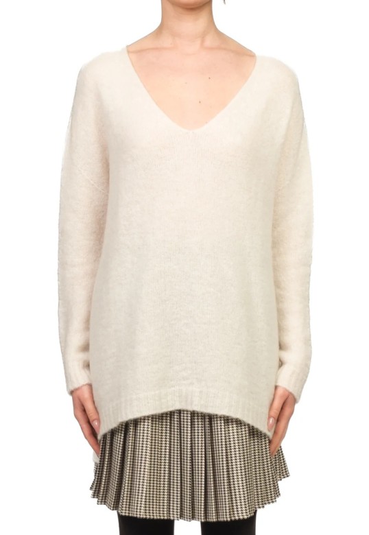 Oversized mohair blend V-neck sweater ecru