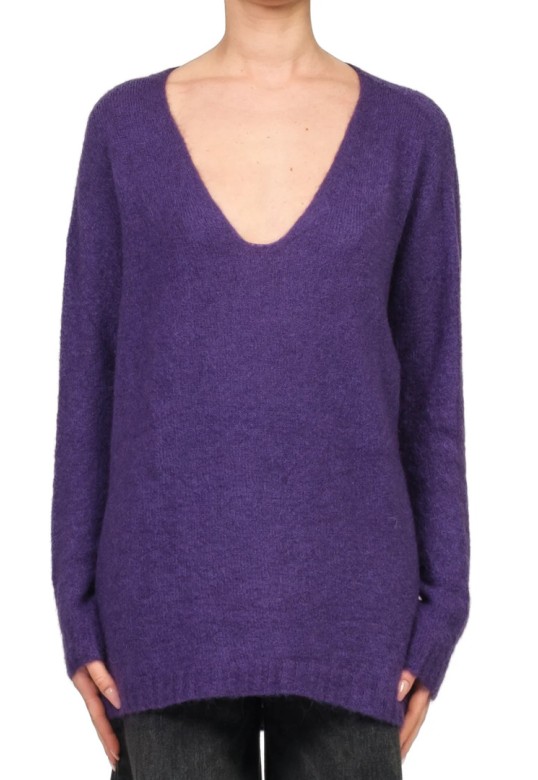Oversized mohair blend V-neck sweater purple