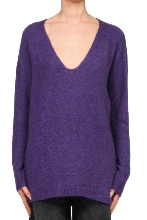 Oversized mohair blend V-neck sweater purple