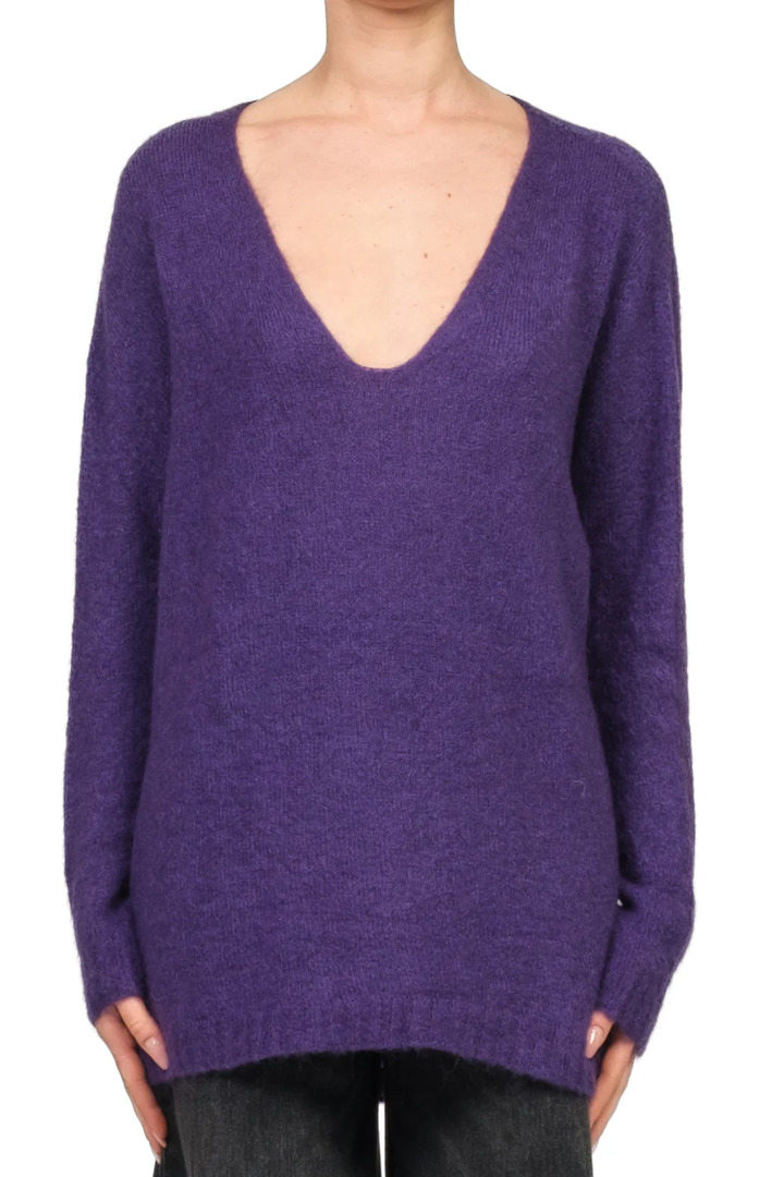 Oversized mohair blend V-neck sweater purple