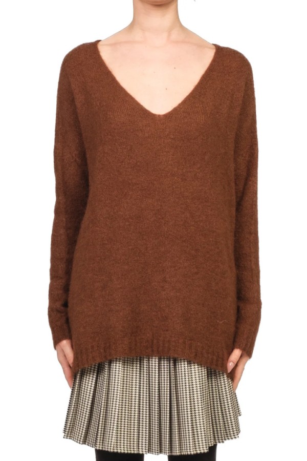 Oversized mohair blend V-neck sweater chocolate