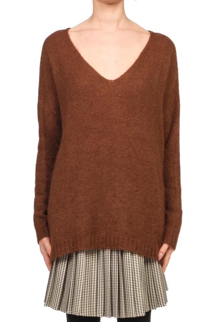 Oversized mohair blend V-neck sweater chocolate