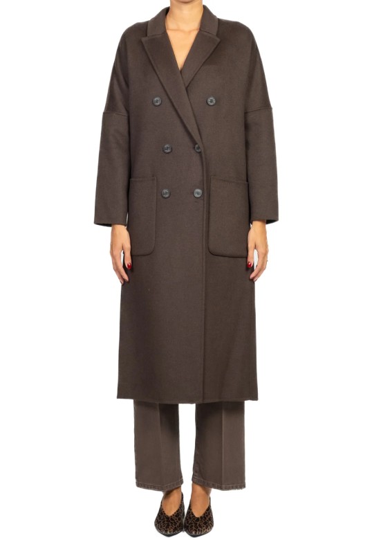  Basic Long Double-Breasted Coat Brown