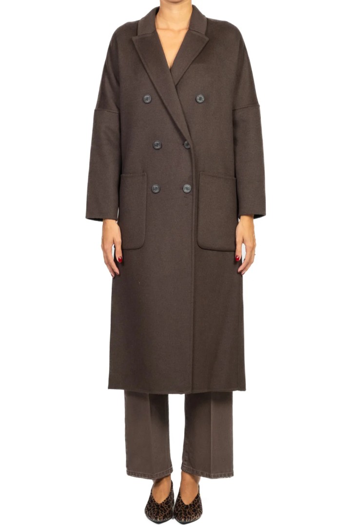  Basic Long Double-Breasted Coat Brown