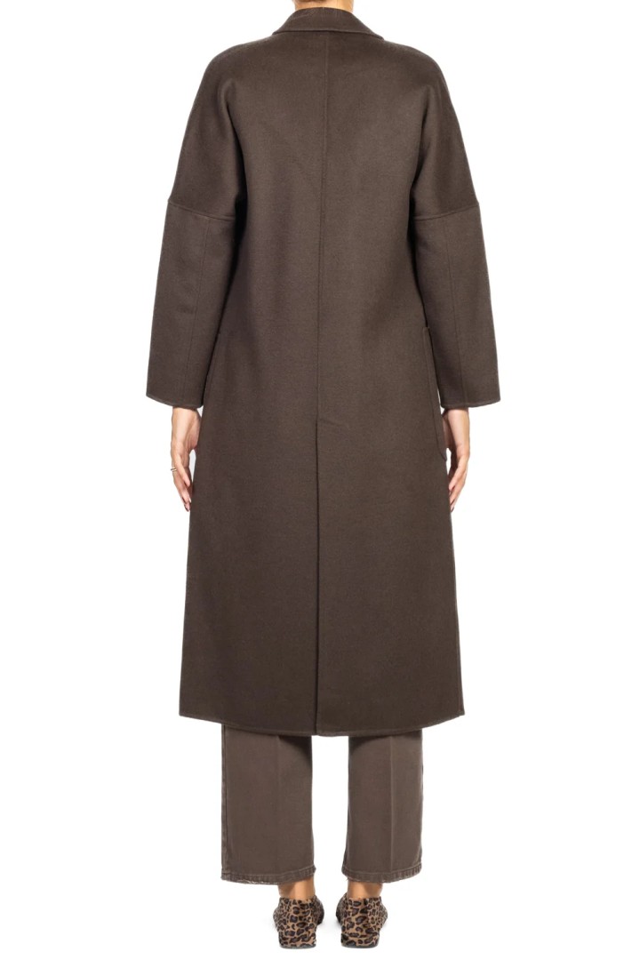  Basic Long Double-Breasted Coat Brown