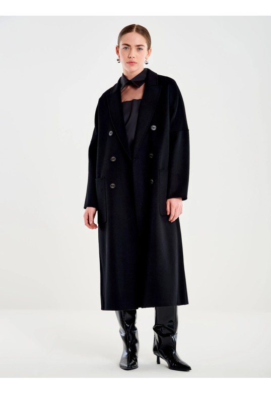  Basic Long Double-Breasted Coat Black