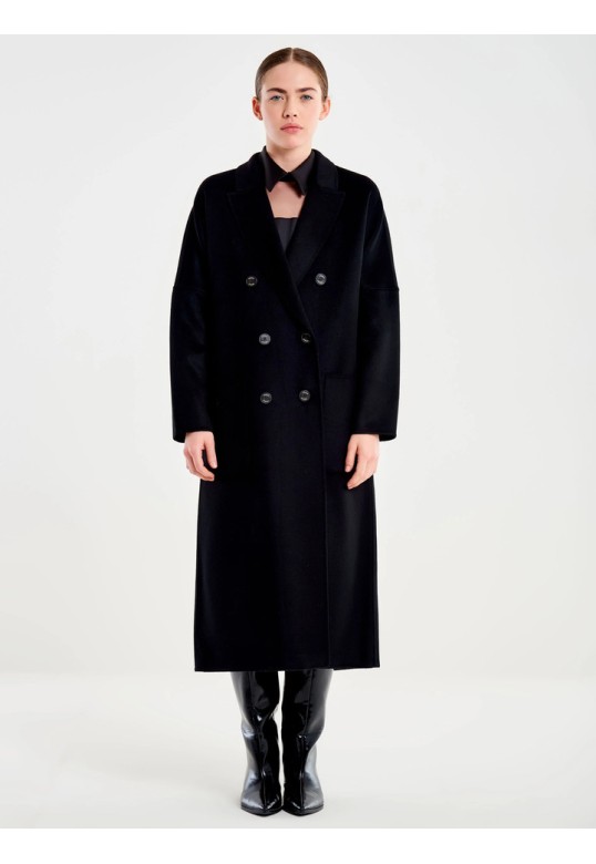  Basic Long Double-Breasted Coat Black