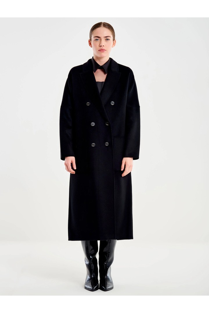  Basic Long Double-Breasted Coat Black