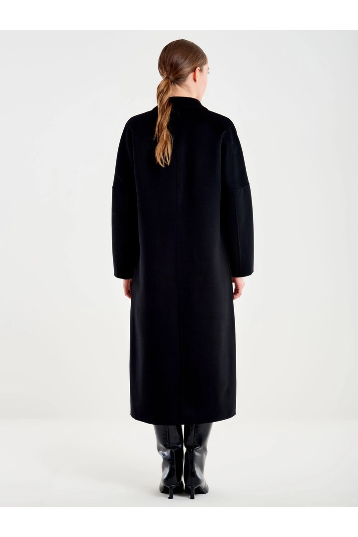  Basic Long Double-Breasted Coat Black