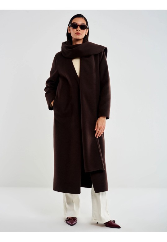 Long Coat with Stole Brown