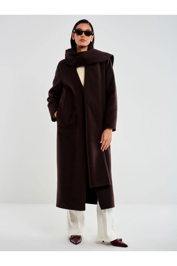 Long Coat with Stole Brown