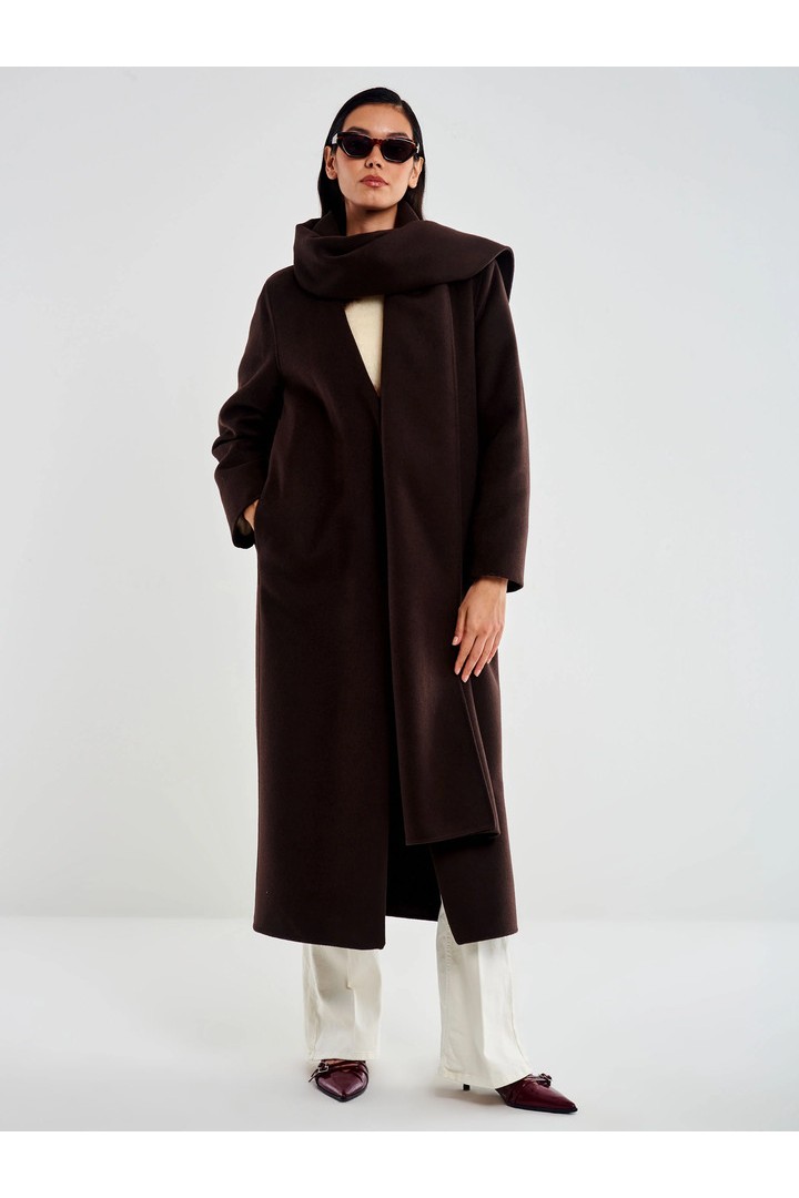 Long Coat with Stole Brown