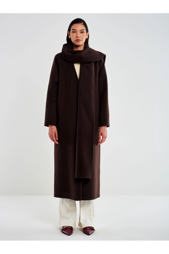 Long Coat with Stole Brown
