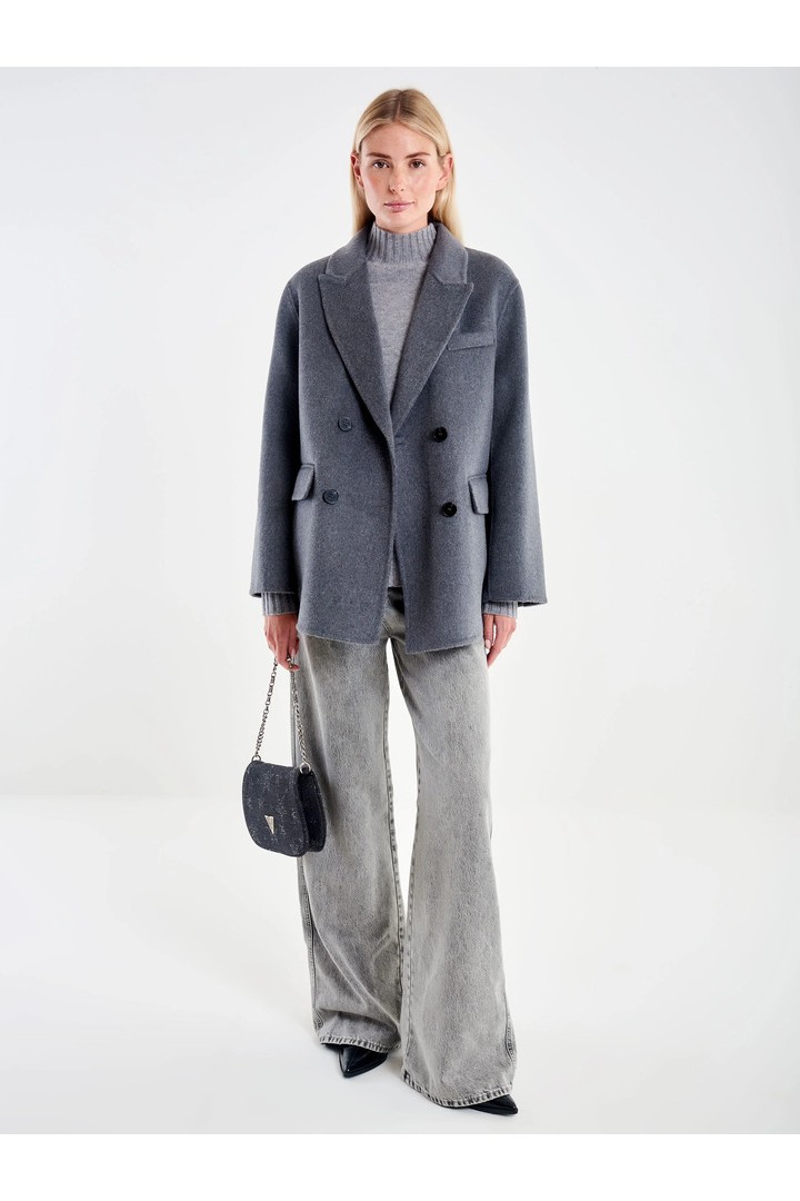 Double-breasted Wool Blend Blazer Grey