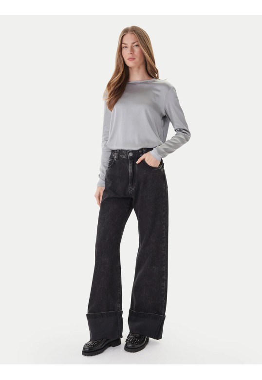 Long-sleeved stretch satin blouse - grey