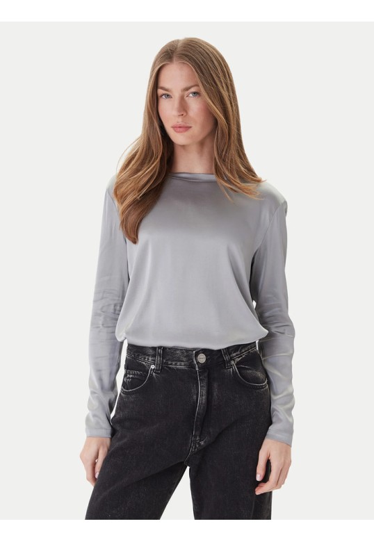 Long-sleeved stretch satin blouse - grey