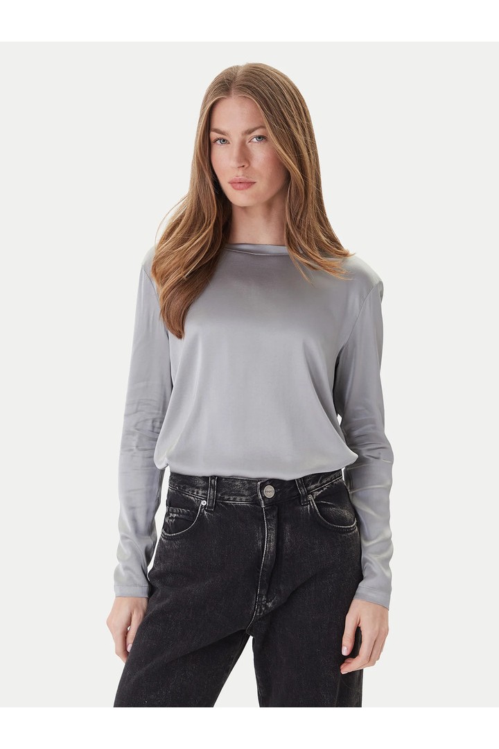 Long-sleeved stretch satin blouse - grey